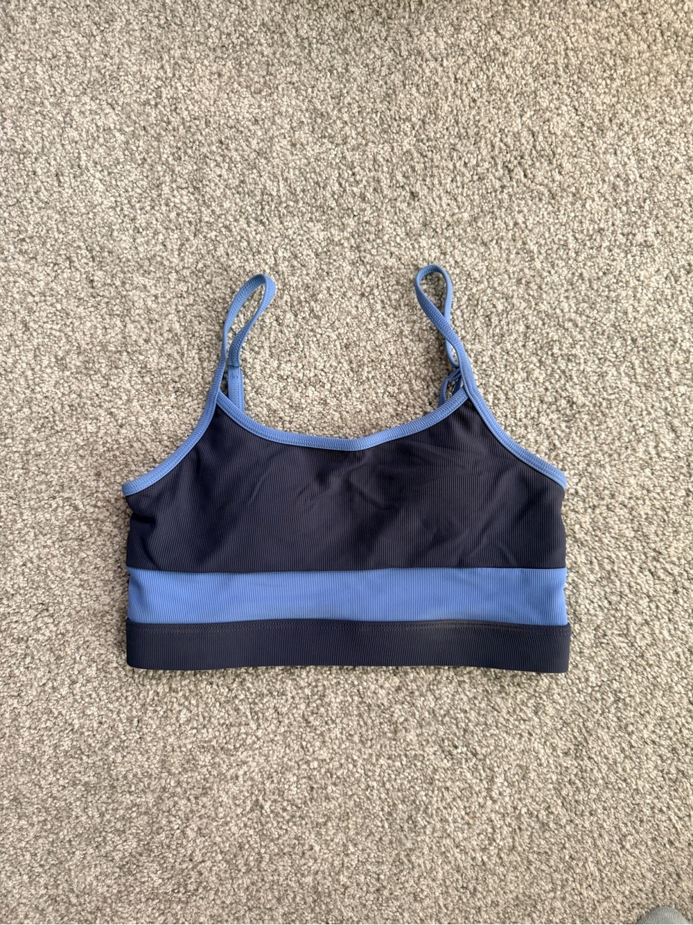 WILO Striped Blue Athletic Bralette with Light Blue Trim